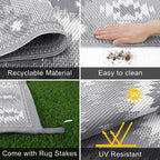 Outdoor Rug for Patio Waterproof 240x300CM Reversible
