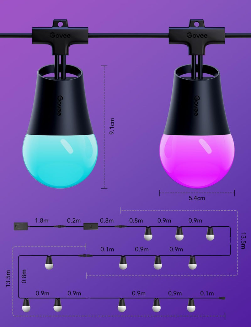 Outdoor Smart String Lights2 30m Dimmable Rgbicw Lights