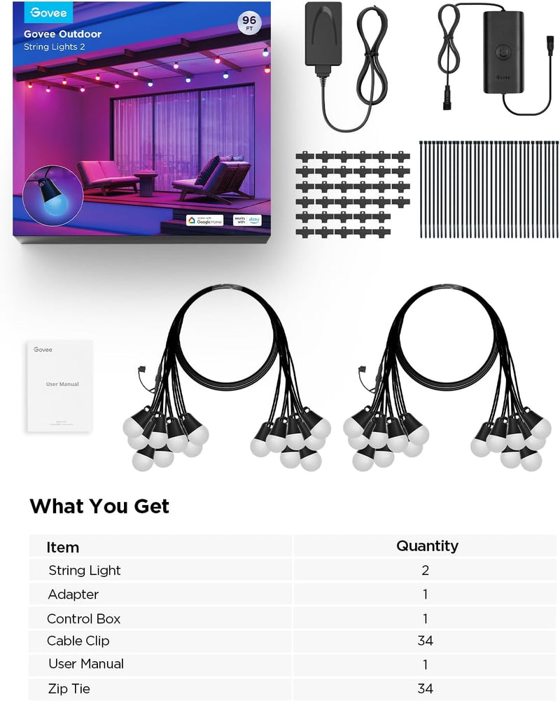 Outdoor Smart String Lights2 30m Dimmable Rgbicw Lights