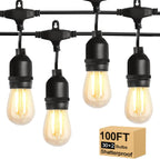 Outdoor String Lights 100FT LED Festoon Garden 30