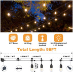 Outdoor String Lights 100FT LED Festoon Garden 30