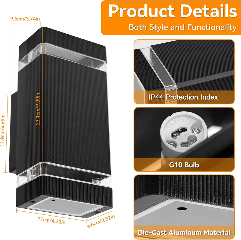 Outdoor Wall Lights Mains Powered Aluminium Base 3000K