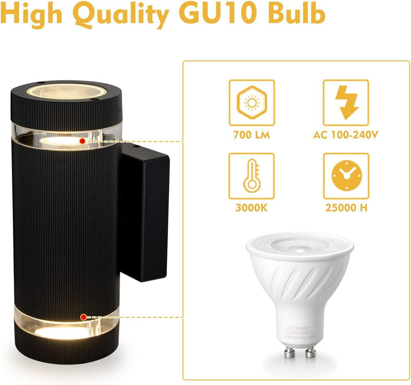 Outdoor Wall Lights Up Down Outside Mains Powered (2 Pack)