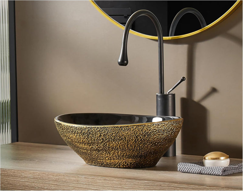 Oval Bathroom Vessel Sink Antique Pattern Design