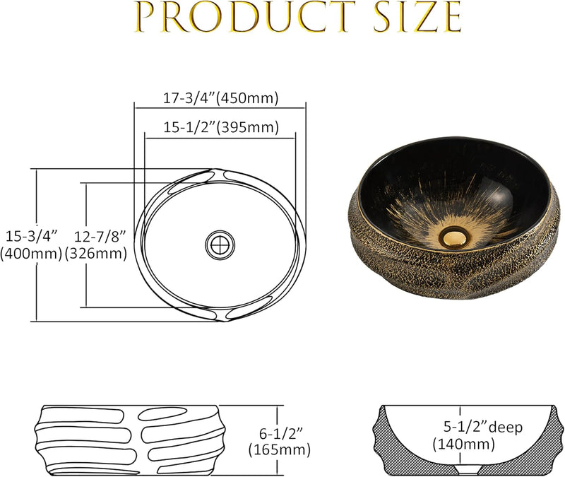 Oval Bathroom Vessel Sink Antique Pattern Design
