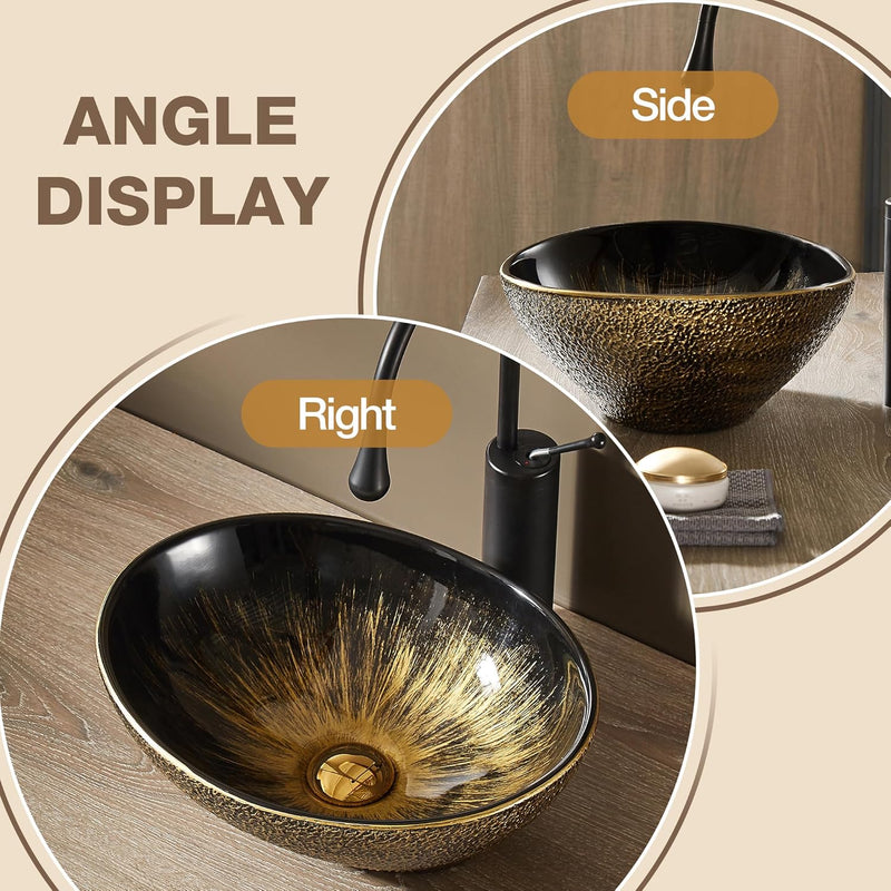 Oval Bathroom Vessel Sink Antique Pattern Design