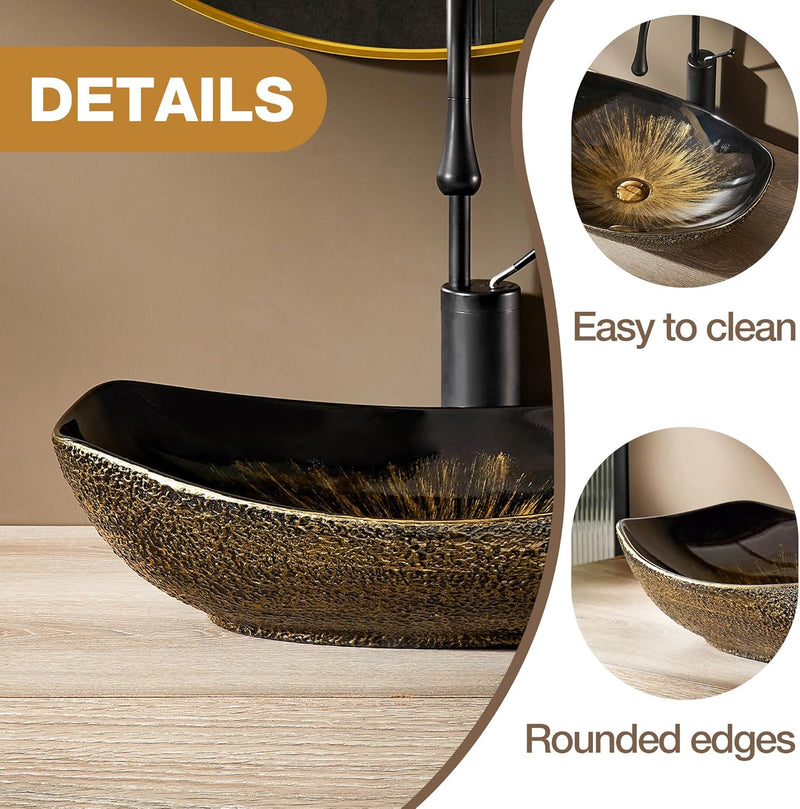 Oval Bathroom Vessel Sink Antique Pattern Design