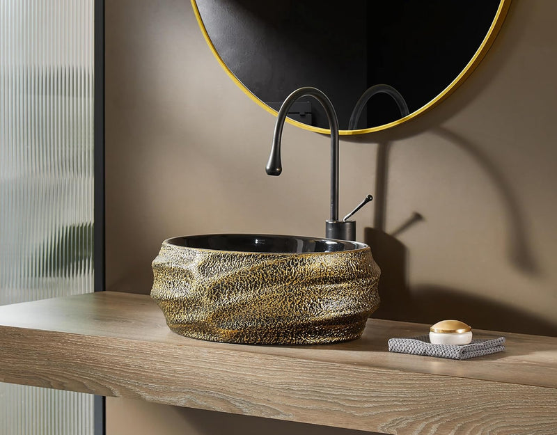 Oval Bathroom Vessel Sink Antique Pattern Design