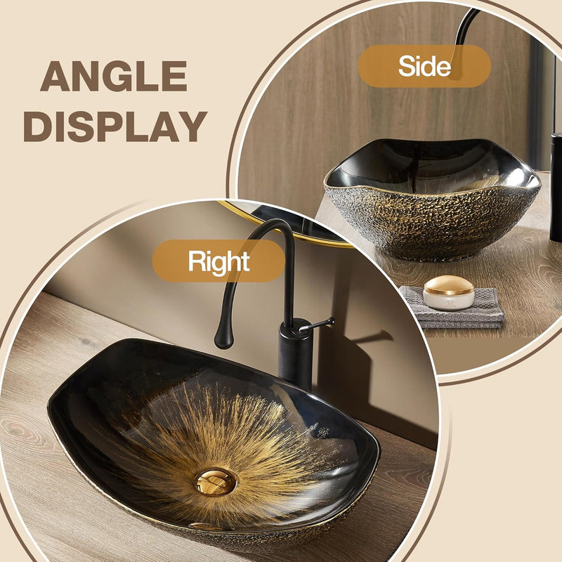 Oval Bathroom Vessel Sink Antique Pattern Design