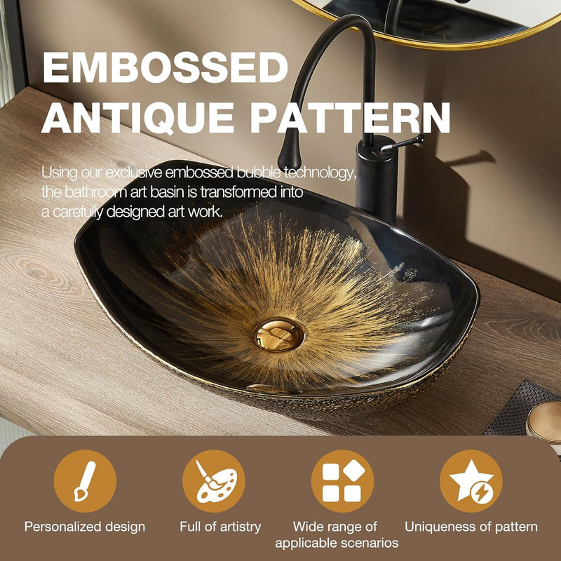 Oval Bathroom Vessel Sink Antique Pattern Design