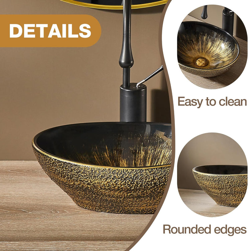 Oval Bathroom Vessel Sink Antique Pattern Design