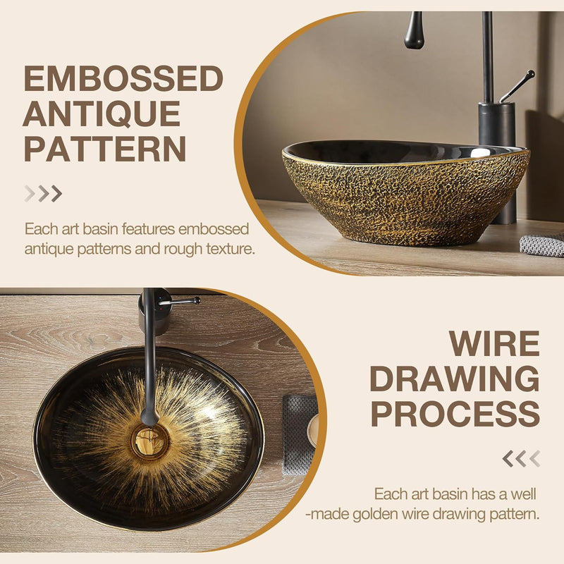 Oval Bathroom Vessel Sink Antique Pattern Design