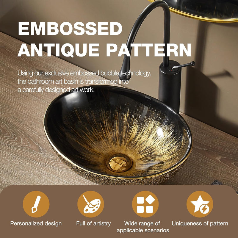 Oval Bathroom Vessel Sink Antique Pattern Design