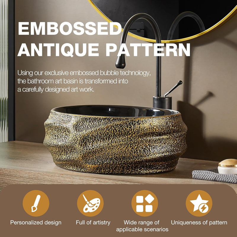 Oval Bathroom Vessel Sink Antique Pattern Design