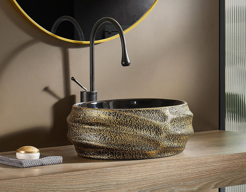 Oval Bathroom Vessel Sink Antique Pattern Design