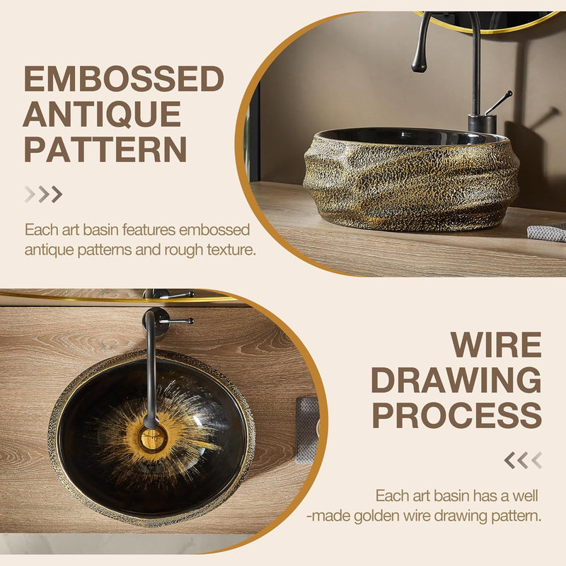 Oval Bathroom Vessel Sink Antique Pattern Design