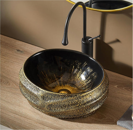 Oval Bathroom Vessel Sink Antique Pattern Design
