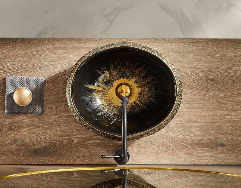 Oval Bathroom Vessel Sink Antique Pattern Design