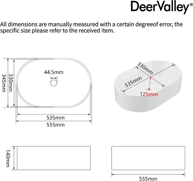 Oval Ceramic Countertop Basin 55.5x34.5x14CM