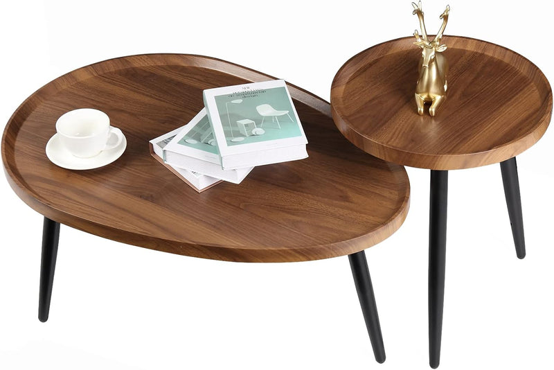 Oval Coffee Table Nest Wood: 2 Nesting Set