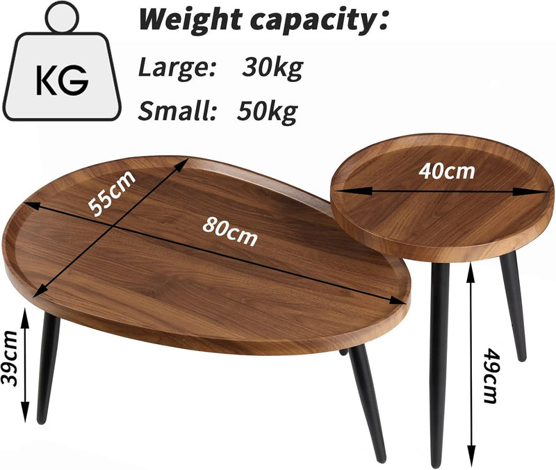 Oval Coffee Table Nest Wood: 2 Nesting Set