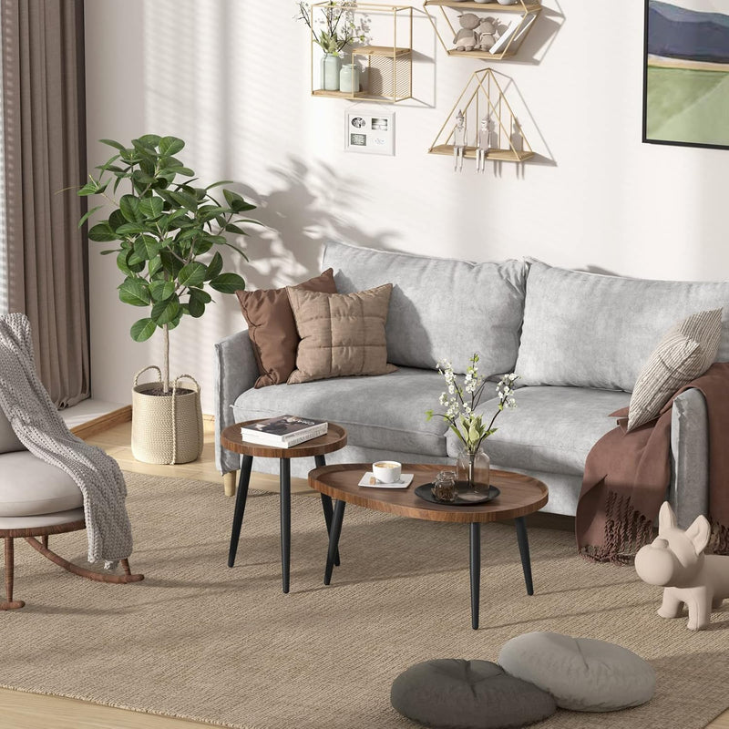 Oval Coffee Table Nest Wood: 2 Nesting Set
