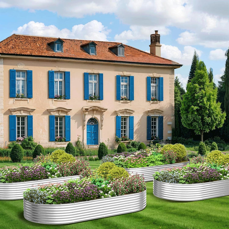Oval Corrugated Galvanized Steel Raised Garden Bed (3 Pack)