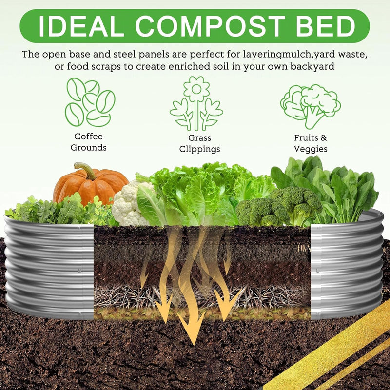 Oval Corrugated Galvanized Steel Raised Garden Bed (3 Pack)