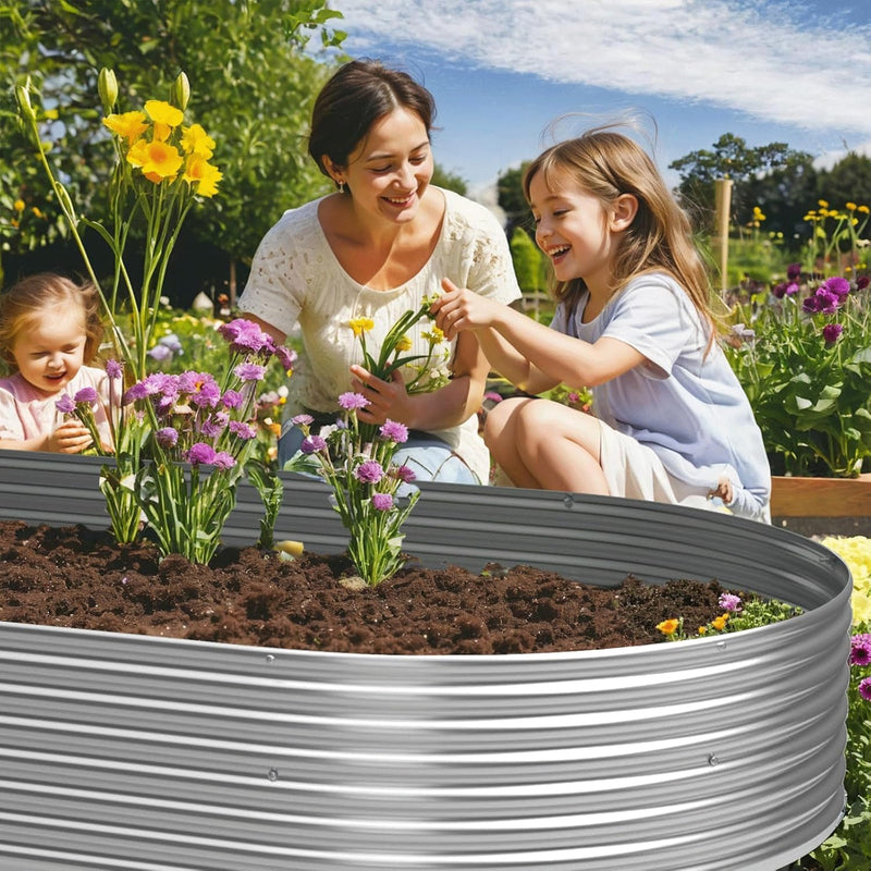 Oval Corrugated Galvanized Steel Raised Garden Bed (3 Pack)