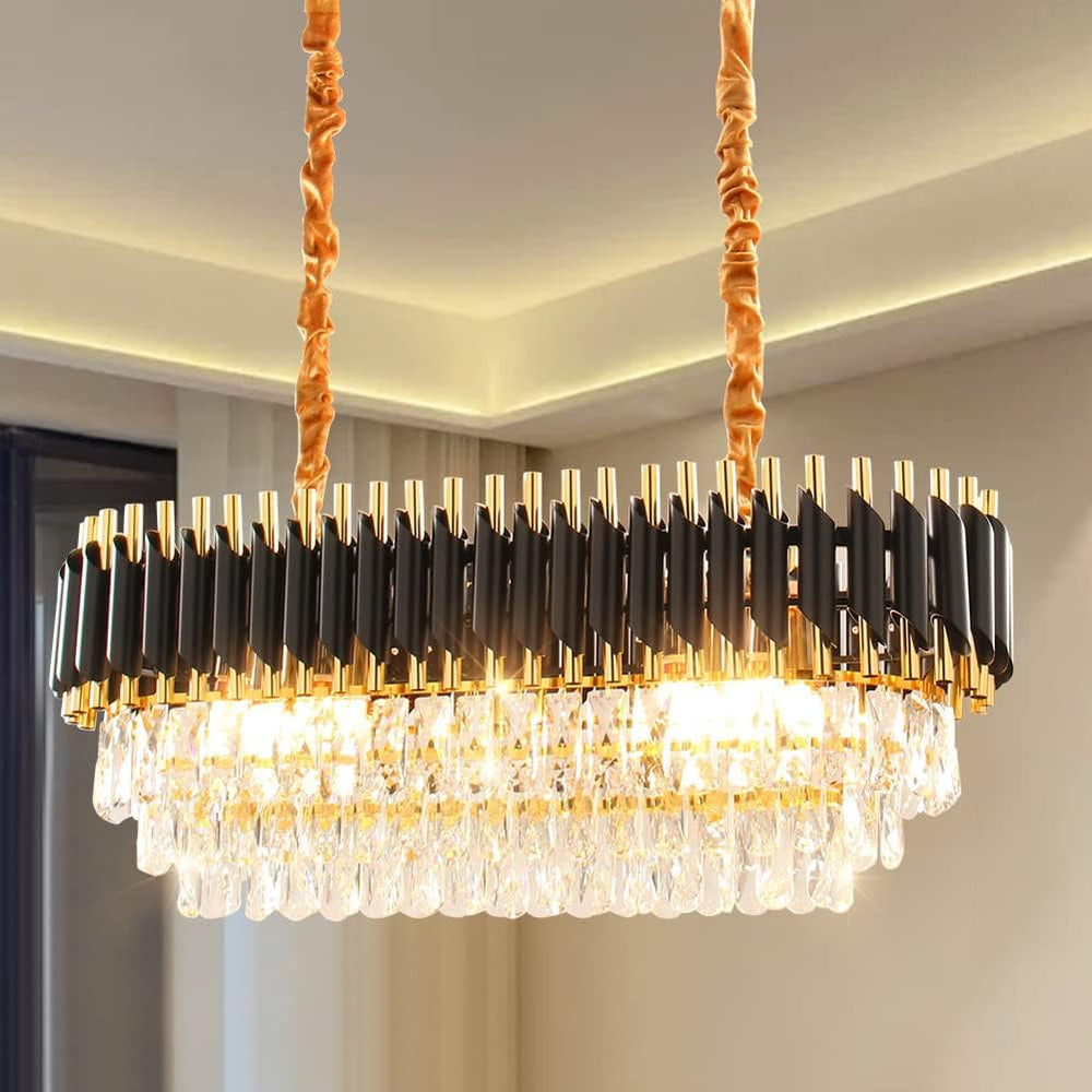 Oval K9 Crystal Chandelier 10-Light E14 Pendant Light