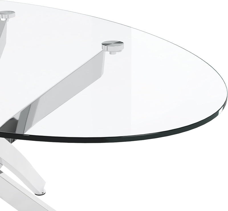 Oval Glass Coffee Table with Chrome Crossed Legs