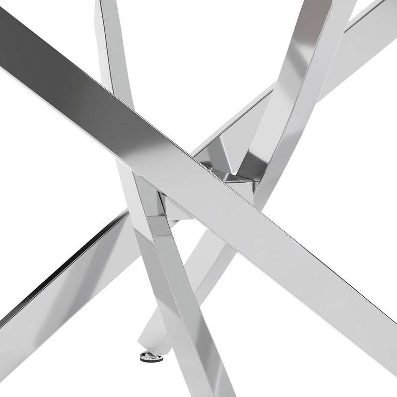 Oval Glass Coffee Table with Chrome Crossed Legs