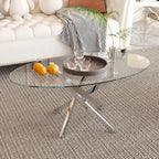 Oval Glass Coffee Table with Chrome Crossed Legs