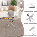 Oval Glass Coffee Table with Chrome Crossed Legs