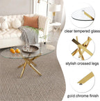 Oval Glass Coffee Table with Crossed Legs Modern