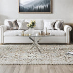 Oval Glass Coffee Table with Crossed Legs Modern