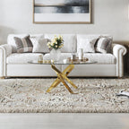 Oval Glass Coffee Table with Crossed Legs Modern