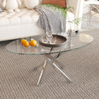 Oval Glass Coffee Table with Crossed Legs Modern