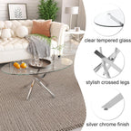Oval Glass Coffee Table with Crossed Legs Modern