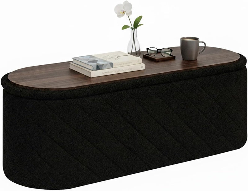 Oval Ottoman with Storage Bench Folding Foot Rest