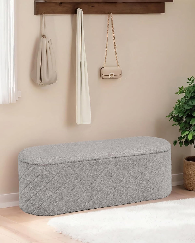 Oval Ottoman with Storage Bench Folding Foot Rest