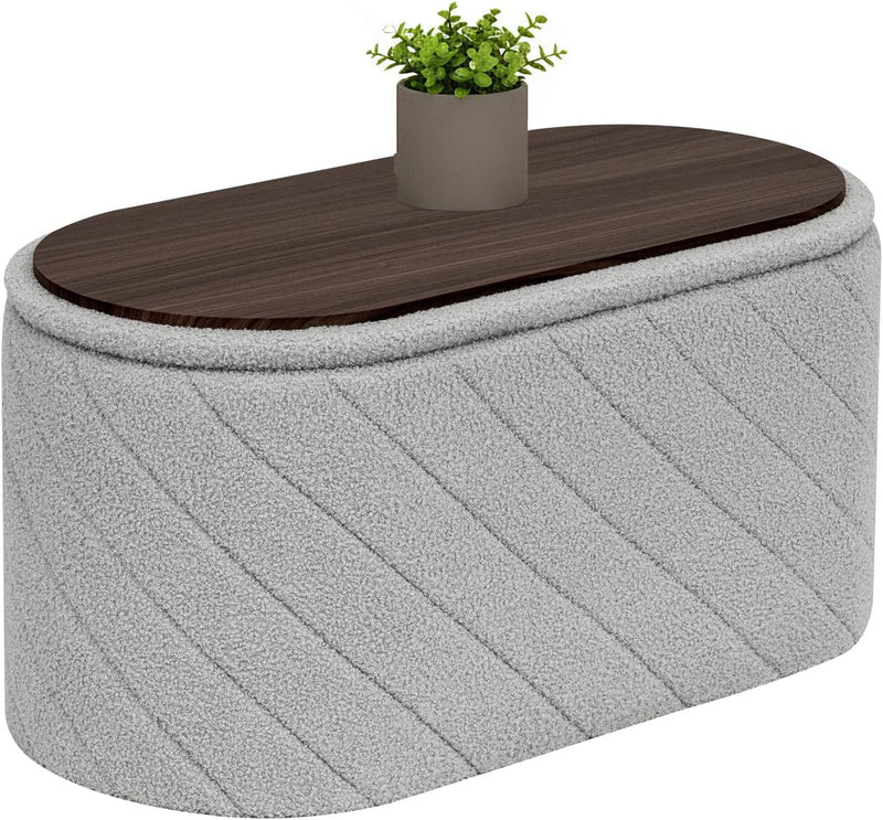 Oval Ottoman with Storage Bench Folding Foot Rest