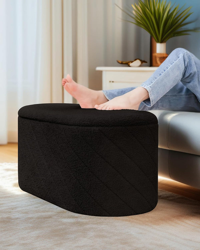Oval Ottoman with Storage Bench Folding Foot Rest