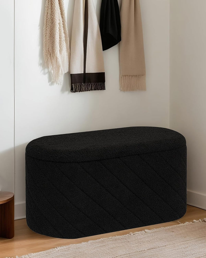 Oval Ottoman with Storage Bench Folding Foot Rest