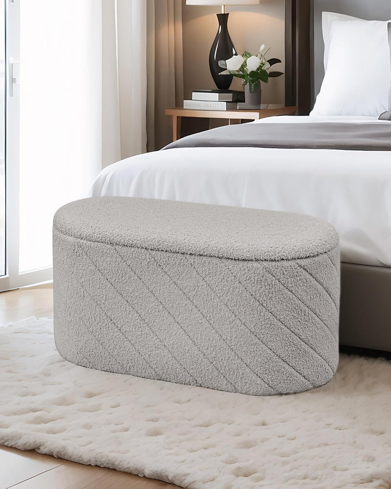 Oval Ottoman with Storage Bench Folding Foot Rest