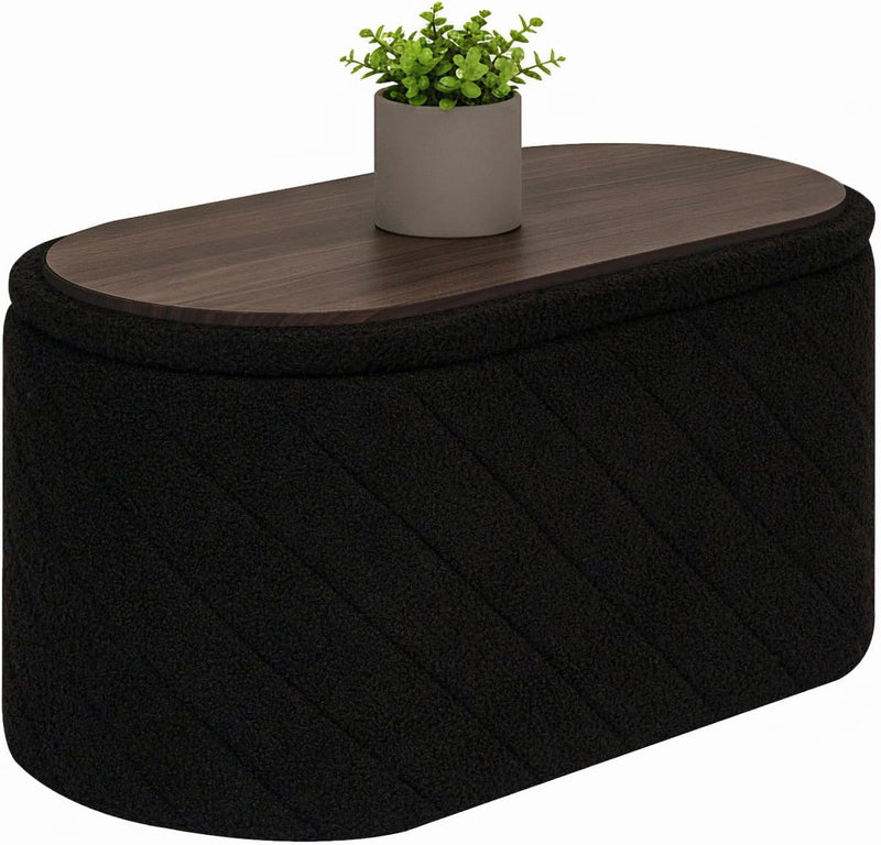 Oval Ottoman with Storage Bench Folding Foot Rest
