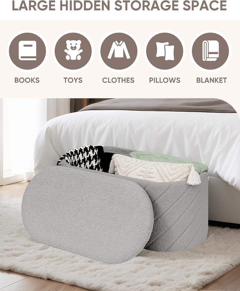Oval Ottoman with Storage Bench Folding Foot Rest