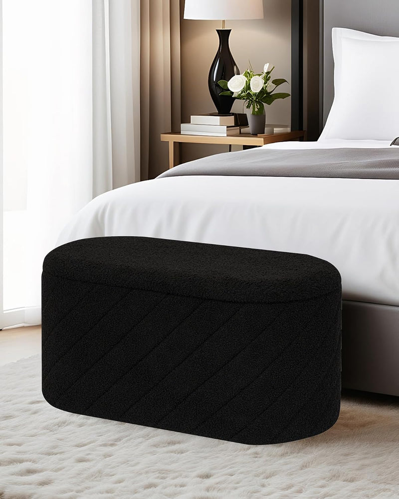 Oval Ottoman with Storage Bench Folding Foot Rest