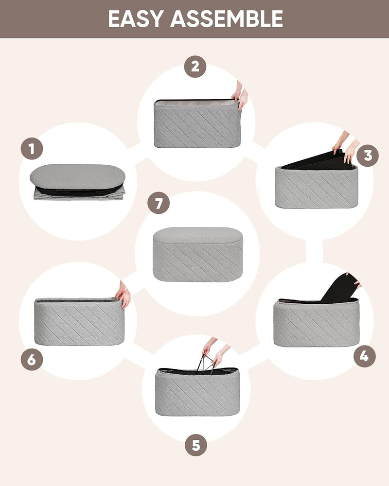 Oval Ottoman with Storage Bench Folding Foot Rest