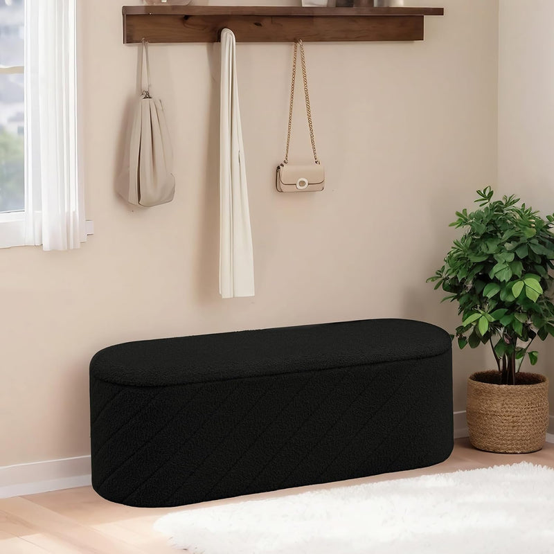 Oval Ottoman with Storage Bench Folding Foot Rest